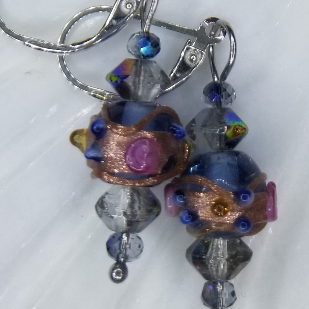 Vintage Art Glass & Sterling Silver Earrings